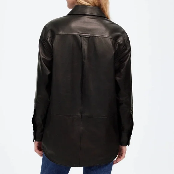 Madewell Washed Leather Shirt Jacket Sz M $398 NWT *RARE* - Picture 3 of 6